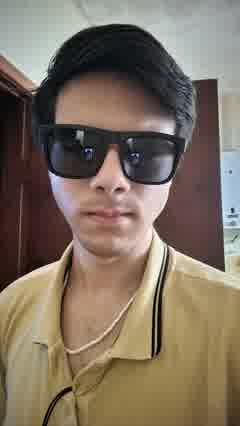 Portrait of a young man in sunglasses and a yellow polo shirt